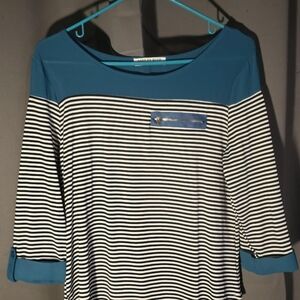 Blue and White Striped Women's Top